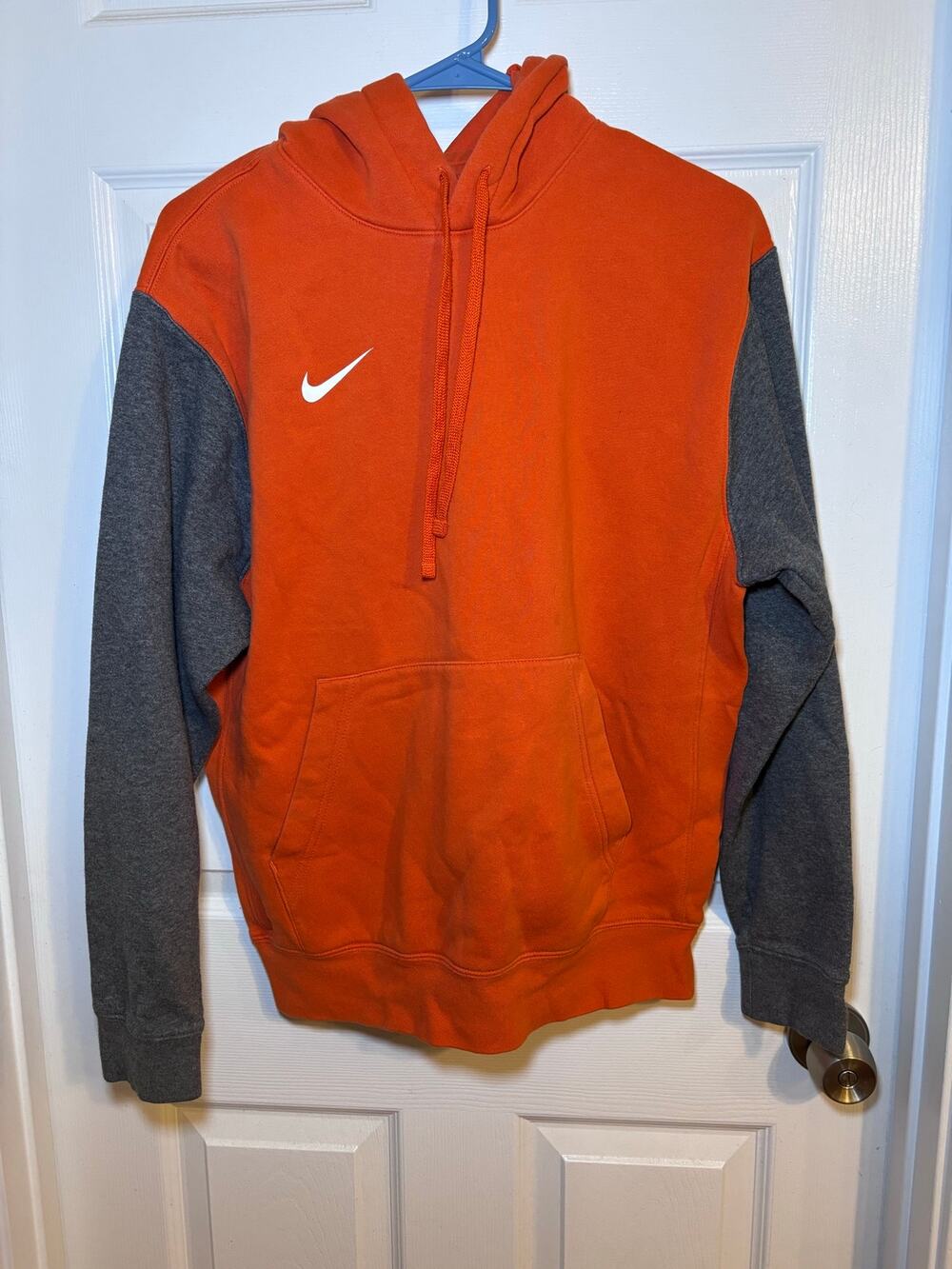 Nike Orange Gray Colorblock Pullover Hoodie Sweatshirt Size Small Swoosh